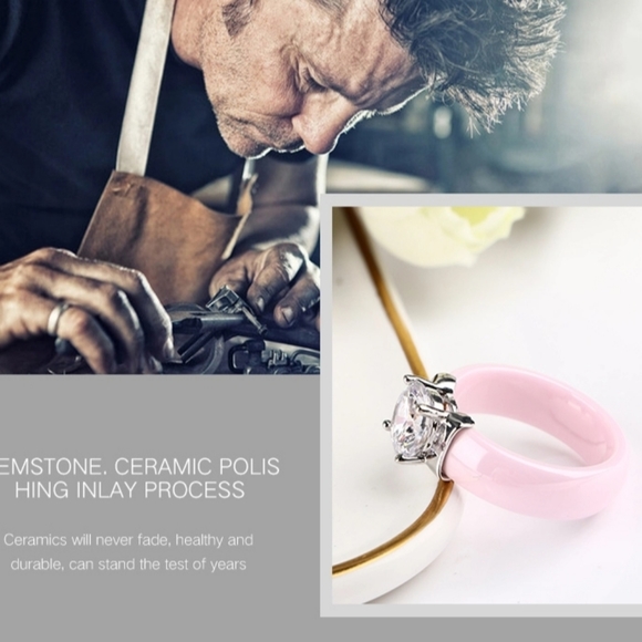 NEW Pink Ceramic Diamond Engagement Ring - Picture 4 of 16